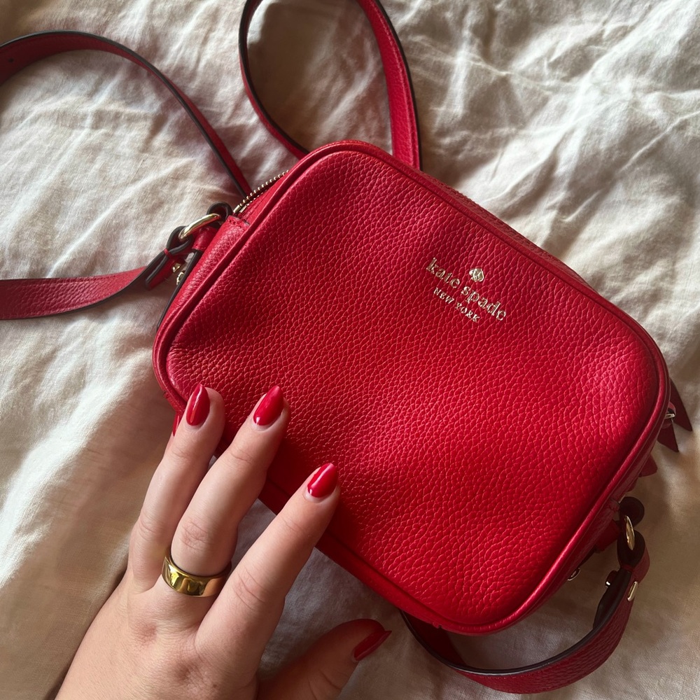 Kate Spade Red Crossbody Bag - Leather - Dual Zipper Camera Bag